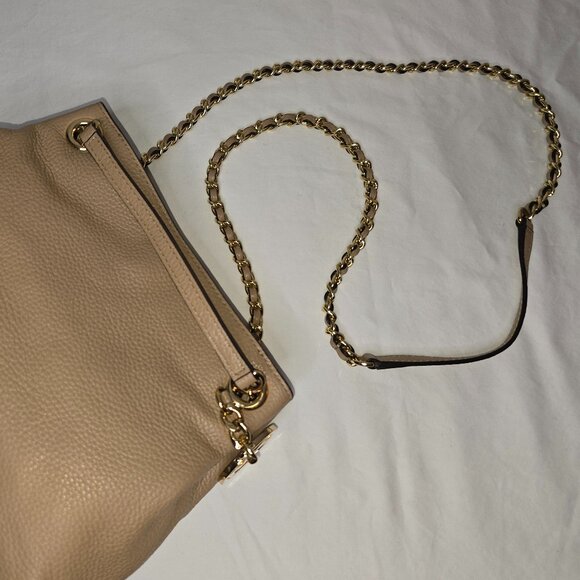 Michael Kors Jet Set Gold Chain Beige Pebble Grain Leather Medium Shoulder Bag - Picture 13 of 14